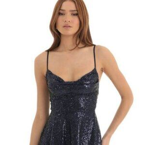 Lucy in the Sky Dress in Navy Blue with Glitter / Sequins- Brand New